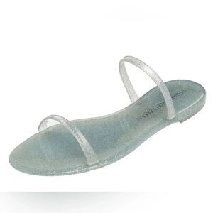 New Stuart Weitzman Silver Glitter Jelly Flat Slide Sandals Size 9/39.5